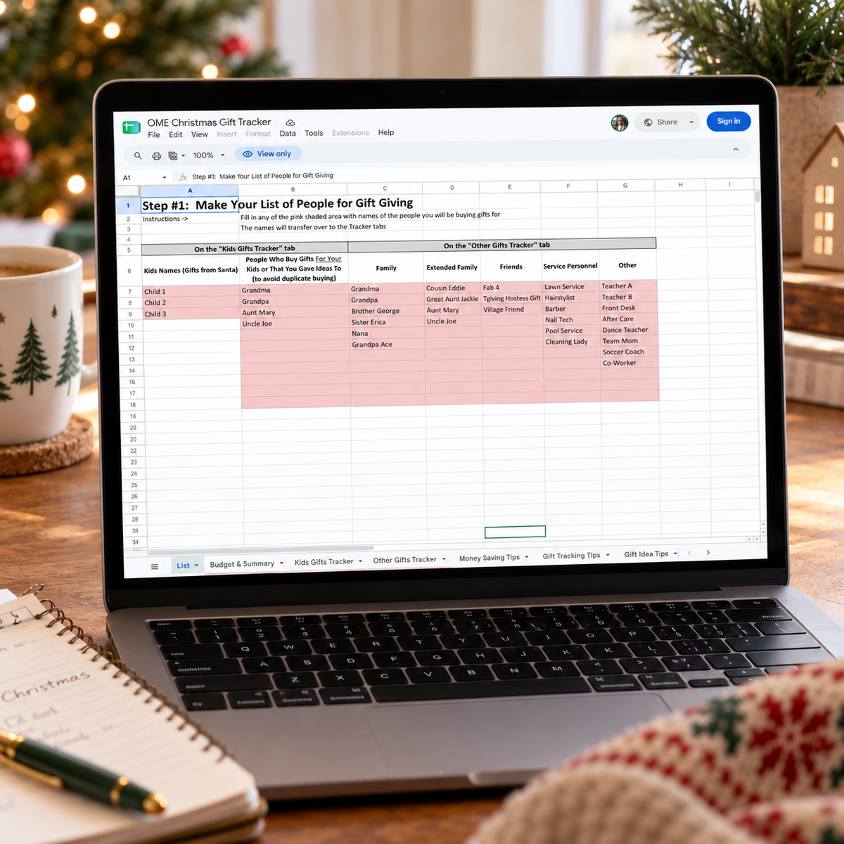 The Organize My Holiday Gift Tracker